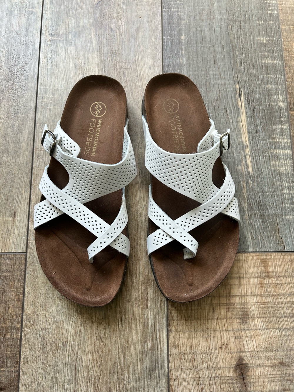 White Mountain White Perforated Crisscross Buckle Sandals
